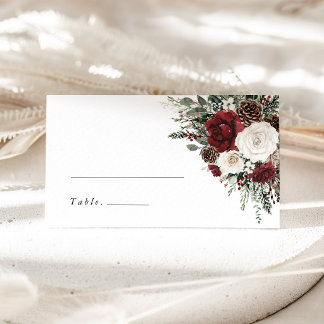 Cartão De Mesa Burgundy Winter Floral Wedding Name Place Card