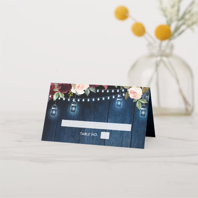 Cartão De Mesa Burgunte Marinho Floral Corda Leve (Frente)