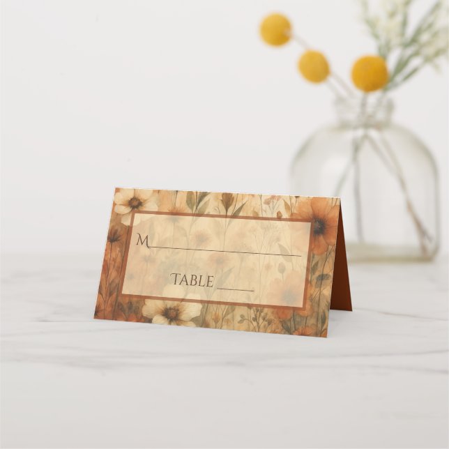 Cartão De Mesa Burnt Sienna Boho Floral Elegant Wedding Write-In (Frente)
