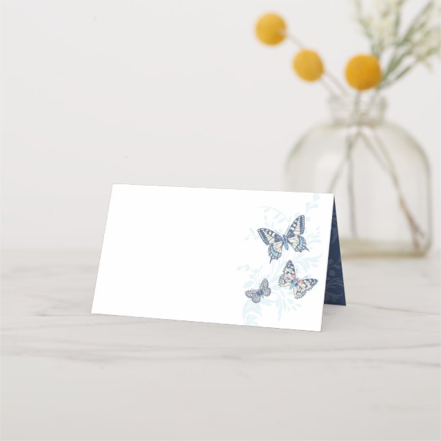 Cartão De Mesa Butterflies inked hand art blue wedding guest  (Frente)