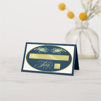 Cartão De Mesa Caligrafia Elegante - Azul/Dourado