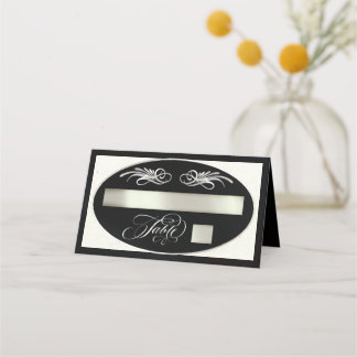Cartão De Mesa Caligrafia Elegante - Preto/Prata
