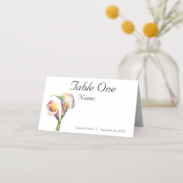 Cartão De Mesa Calla Aquarela Elegante Lírios Românticos (Frente)