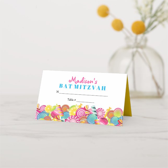 Cartão De Mesa CANDY PARTITY Bat Mitzvah Seating Scort Place Card (Frente)