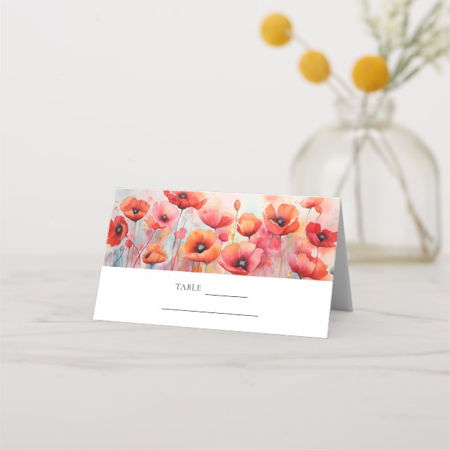 Cartão De Mesa Cápsulas de Aquarela Vermelha em um Campo (Frente)