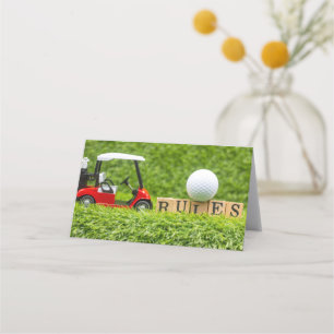 Cartão De Mesa Carrinho de golfe com regras de grama verde