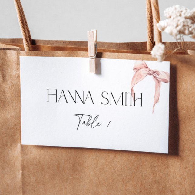 Cartão De Mesa Cartãozinho com Laço Rosa Cor-de-Rosa Minimalista (Criador carregado)