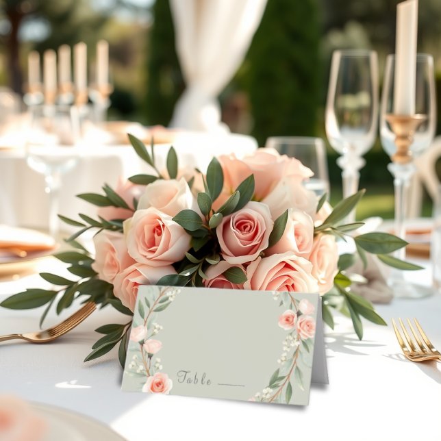 Cartão De Mesa Carteira de rosa verde, romântica, de lugar dobrad (Criador carregado)