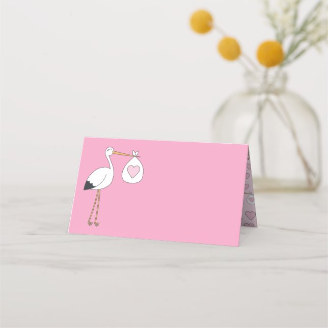 Cartão De Mesa Cartoon de Chá de fraldas Rosa-Rosa (Frente)