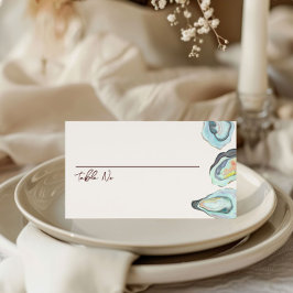 Cartão De Mesa Casamento à Beira-Mar com Aquarela de Ostras