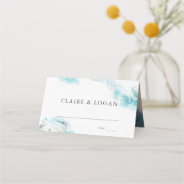 Cartão De Mesa Casamento à Beira-Mar com Ondas Azuis