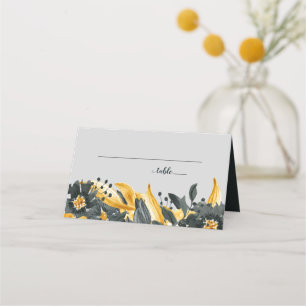 Cartão De Mesa Casamento Amarelo + Cinza Elegante