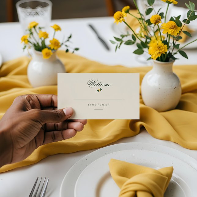 Cartão De Mesa Casamento Amarelo Elegante de Árvore Floral do Lem (Lemon Blossom Floral Tree Elegant Yellow Wedding Place Card)