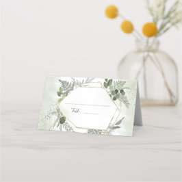 Cartão De Mesa Casamento aquarela geométrico dourado boho verde
