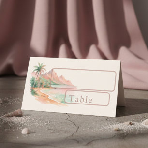 Cartão De Mesa Casamento Aquarela Praia Ilha do Pôr do Sol Tropic