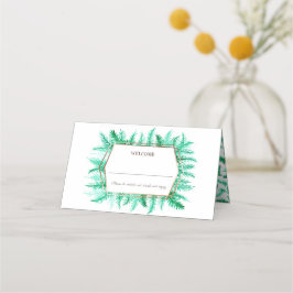 Cartão De Mesa Casamento aquarela verde sempre-verde