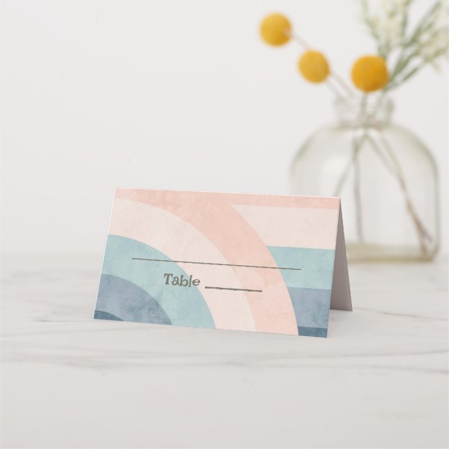 Cartão De Mesa Casamento Arco-Íris dos anos 70 (Frente)