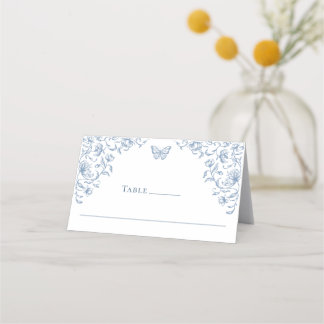 Cartão De Mesa Casamento Azul com Grace Floral Dusty, Ornamentado