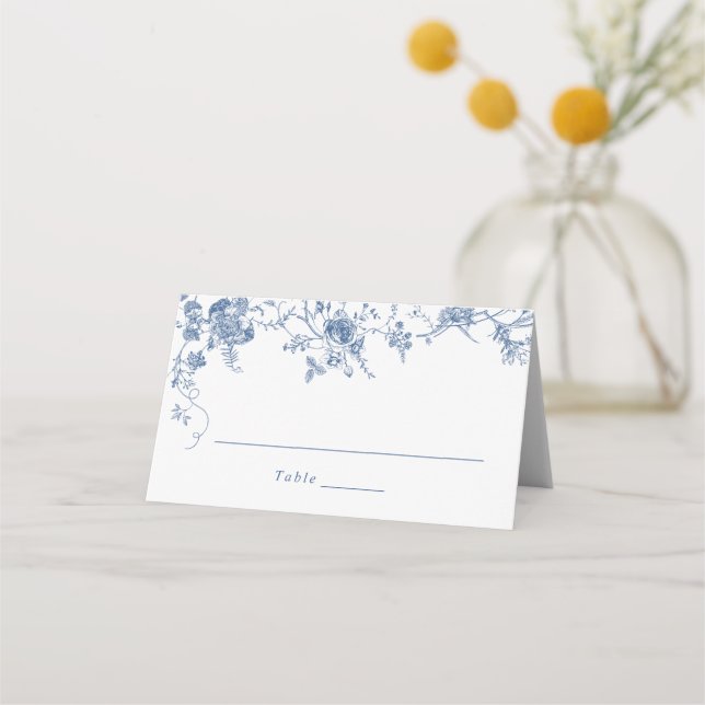 Cartão De Mesa Casamento Azul com Marinho Biológico Floral Elegan (Frente)