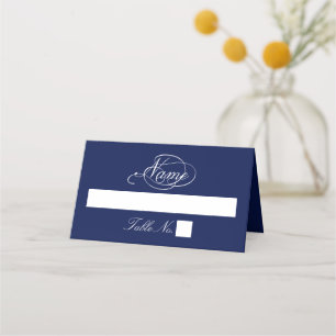 Cartão De Mesa Casamento Azul E Branco Do Marinho Elegante