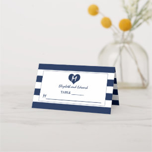 Cartão De Mesa Casamento Azul e Branco do Marinho Quic Moderno