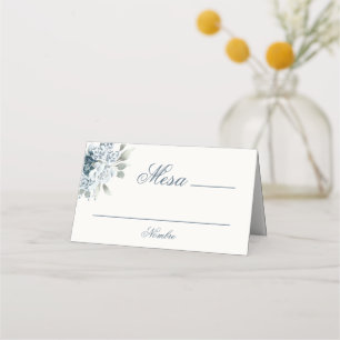 Cartão De Mesa Casamento Azul Floral Espanhol
