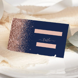 Cartão De Mesa Casamento Azul Marinho Moderno com Borda de Brilho