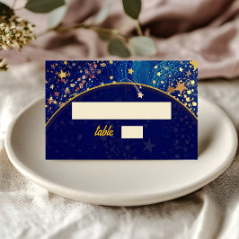 Cartão De Mesa Casamento azul-noturno celestial
