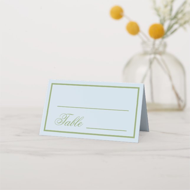 Cartão De Mesa Casamento Azul Verde Elegante (Frente)