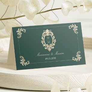Cartão De Mesa Casamento Barroco Verde Esmeralda