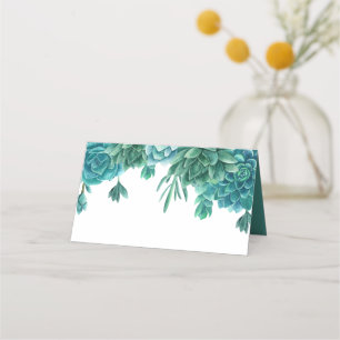 Cartão De Mesa Casamento bem sucedido. Cacto azul de aquarela. Ca