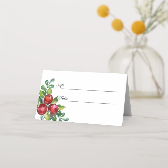 Cartão De Mesa Casamento Berry Watercolor Stems (Frente)