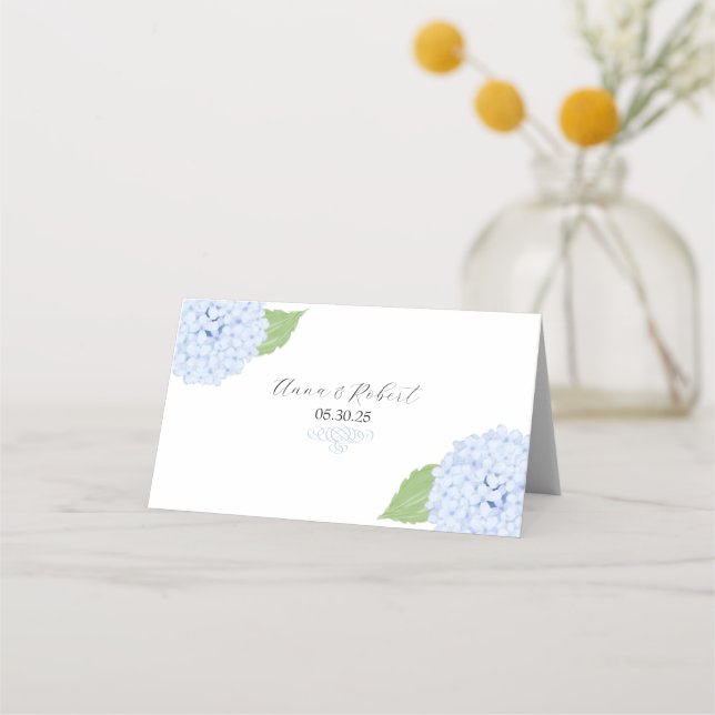 Cartão De Mesa Casamento Blue Hydrangea Watercolor (Verso)