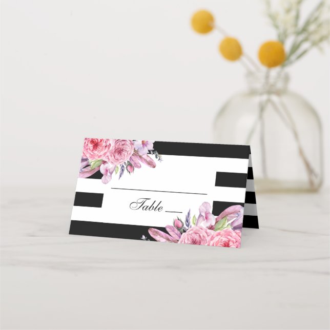 Cartão De Mesa Casamento boho chic. Flores de jardim. Floral mode (Frente)