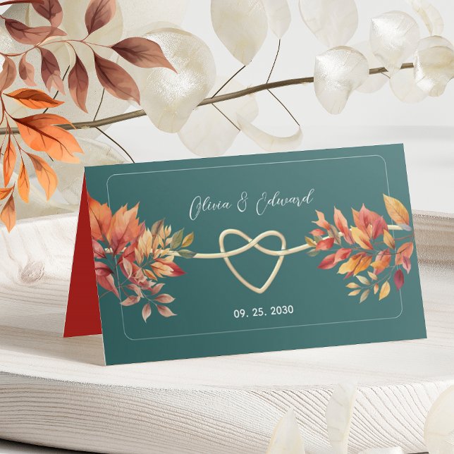 Cartão De Mesa Casamento Boho Outono Verde (Criador carregado)
