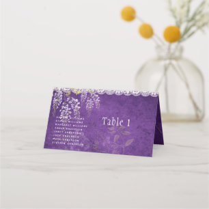 Cartão De Mesa Casamento bonito Roxo Roxo WISTERIA Lace