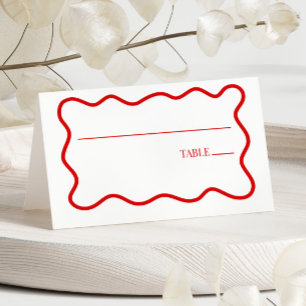 Cartão De Mesa Casamento Borda Ondulada Elegante Branco Vermelho