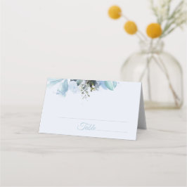 Cartão De Mesa Casamento Botânico Azul Empoeirado Personalizado