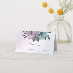 Cartão De Mesa casamento botânico com flores azuis roxas