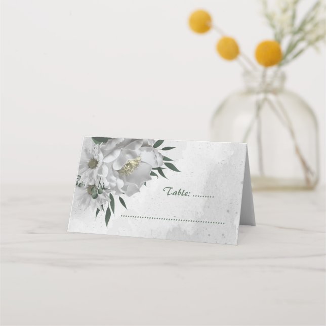 Cartão De Mesa casamento botânico com flores brancas românticas (Frente)
