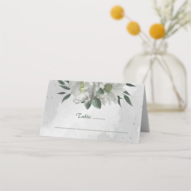 Cartão De Mesa casamento botânico com flores brancas românticas (Frente)