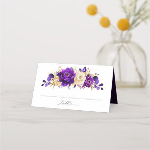 Cartão De Mesa Casamento Botânico Dourado Violeta Roxo Real