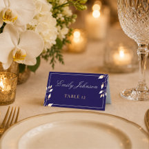 Casamento Botânico Elegante Azul Marinho Dourado