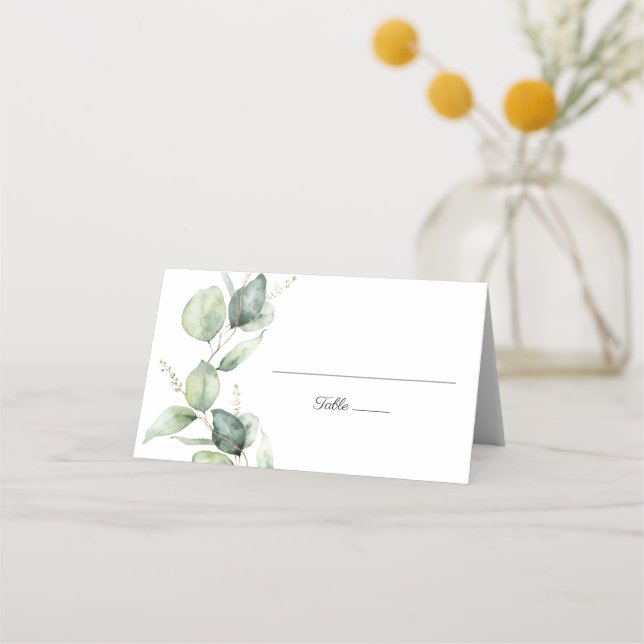 Cartão De Mesa Casamento Botânico Eucalyptus Script Floral (Frente)