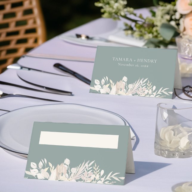 Cartão De Mesa Casamento Botânico Sage Green Personalizado (Sage Green Elegant Wedding Reception Place Cards - Foliage Duet wedding collection)