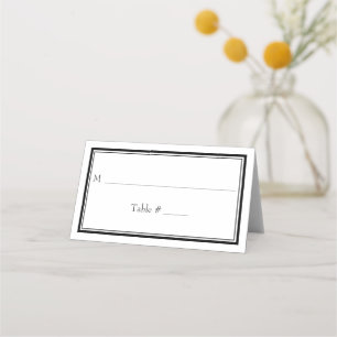 Cartão De Mesa Casamento Branco Negro Minimalista da Fronteira Mo