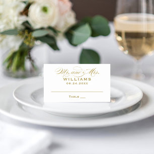 Cartão De Mesa Casamento Caligrafia Sr e Sra Dourado Elegante