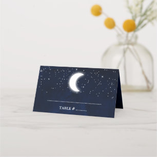Cartão De Mesa Casamento Celestial Aquarela Azul Céu Azul Lua