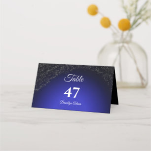 Cartão De Mesa Casamento celestial Lua cheia e estrelas azul-de-m