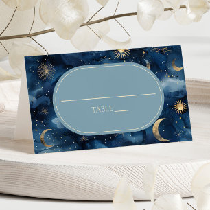 Cartão De Mesa Casamento Céu Estelar Elegante Dourado Azul